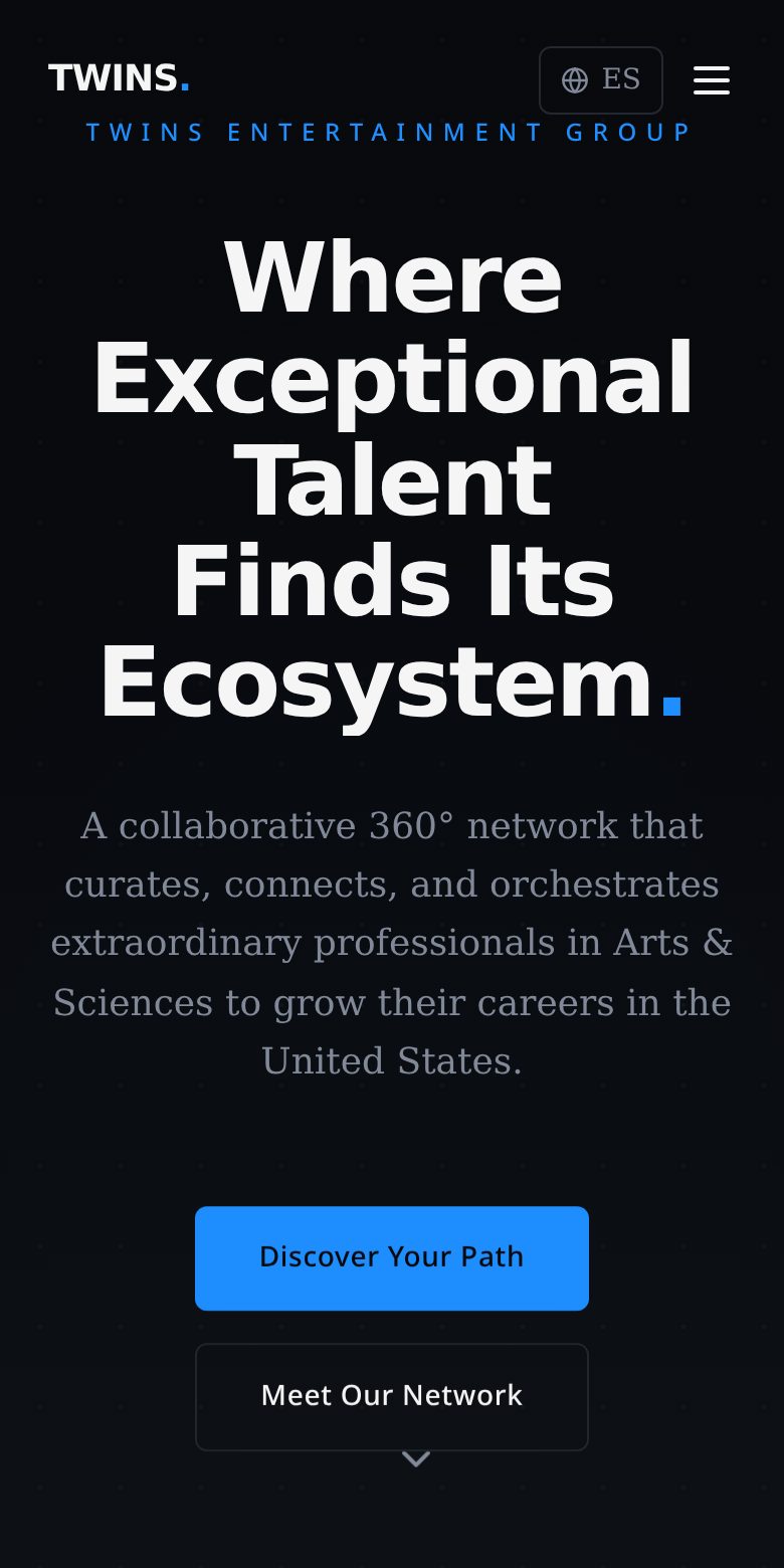 Twins Entertainment website — mobile view